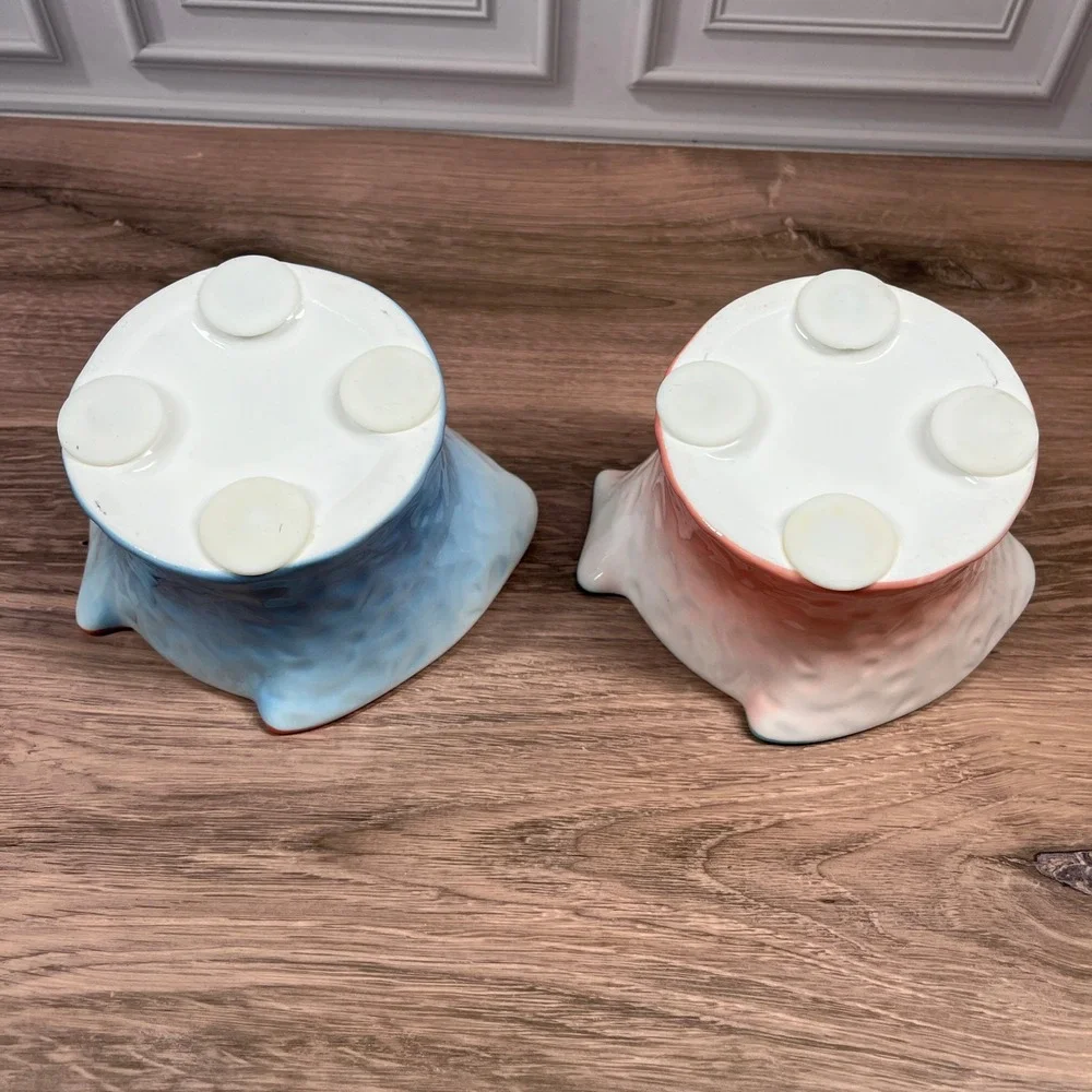 Ceramic Fish Bowls Set Of 2 Blue Pink Cute Pet Food Water Dishes